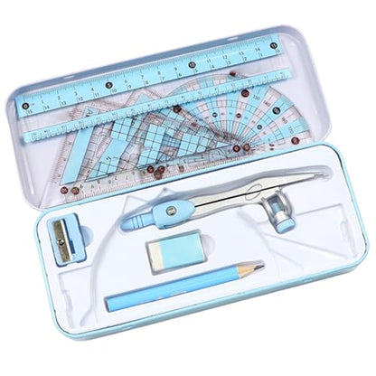 8 Piece Geometry Set, Math Tools Kit with Metal Compass, Protractor, Ruler for Students, Engineers and School Office Use
