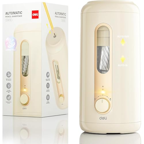 Electric Pencil Sharpener, Fully Automatic Pencil Sharpener for 6.9-10.8mm Colored/Jumbo Pencils, Auto in & Out, Rechargeable Hands-Free Sharpener for Classroom Home Office, Beige - color: Beige