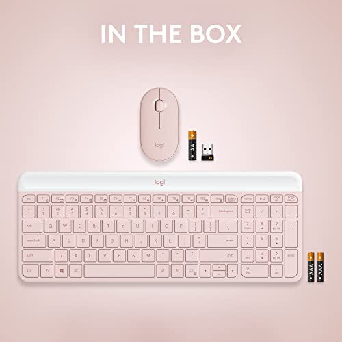 Logitech MK470 Slim Wireless Keyboard and Mouse Combo - Modern Compact Layout, Ultra Quiet, 2.4 GHz USB Receiver, Plug n' Play Connectivity, Compatible with Windows - Rose - color: Rose