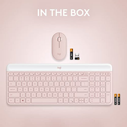 Logitech MK470 Slim Wireless Keyboard and Mouse Combo - Modern Compact Layout, Ultra Quiet, 2.4 GHz USB Receiver, Plug n' Play Connectivity, Compatible with Windows - Rose - color: Rose