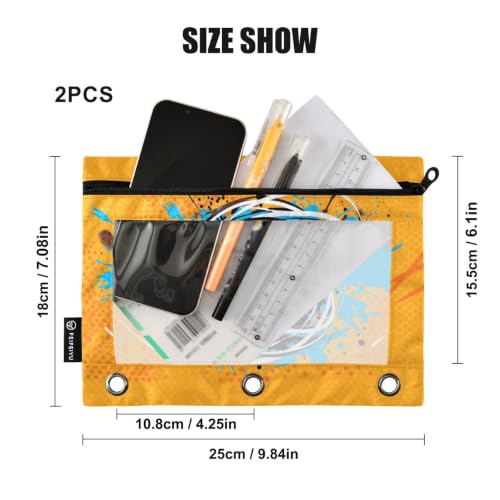 Gredecor 3 Ring Binder Pencil Pouch, Basketball Pop Art-2 Zippered Pen Case Pouches with Clear Window, 2 Pack Stylish Office & School Supplie - color: Basketball Pop Art-2