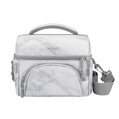 Bentgo Deluxe Lunch Bag - Durable and Insulated Lunch Tote with Zippered Outer Pocket, Internal Mesh Pocket, Padded & Adjustable Straps, & 2-Way Zippers - Fits Most Lunch Boxes (White Marble) - color: White Marble