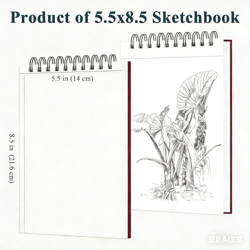 Sketch Book, Top Spiral Bound Sketch Pad, 100 Sheets 68lb/100gsm Drawing Paper, Acid Free Art Sketch Book Artistic Drawing Painting Writing Paper for Beginners Artists (1 Pack, 5.5"x8.5")
