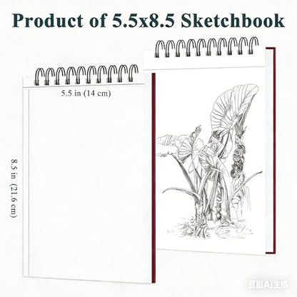 Sketch Book, Top Spiral Bound Sketch Pad, 100 Sheets 68lb/100gsm Drawing Paper, Acid Free Art Sketch Book Artistic Drawing Painting Writing Paper for Beginners Artists (1 Pack, 5.5"x8.5")