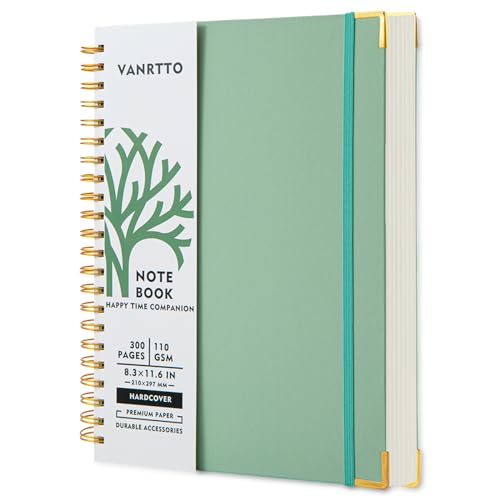 VANRTTO Hardcover Spiral Notebook 8.5x11 IN Notebooks College Ruled Green | Hardcover Notebook of 110 GSM Lined Paper Notebooks for Work, School, 300 Pages A4 Notebooks College Ruled for Women and Men - color: A4 GREEN, size: 8.5 x 11 IN A4