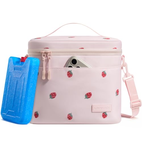 LOVEVOOK Insulated Lunch Box for Women Men, Reusable Lunch Bag for Work Picnic Beach College School, Leakproof Cooler Bag with Shoulder Strap & Ice Pack, Lunch Box/Bag for Mom Teacher Kids Girl Boy - color: Pink Strawberry, size: 9L