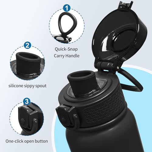 GOPPUS Insulated Water Bottle 20oz Stainless Steel BPA-Free Sports Bottle Ideal for School and Travel Silicone Spout Lid Prevents Leaks, Sweat, and Dust (Black) - color: Black