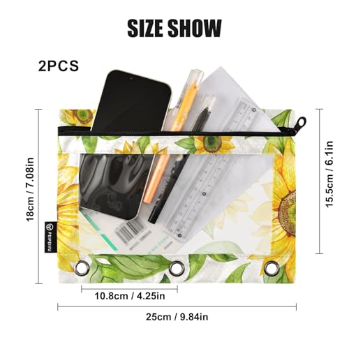 ALAZA Yellow Sunflower Flower Pencil Pouch for 3 Ring Binder 2 Pack Zipper Binder Pencil Bag Case with Clear Window Office Supplies - color: multi1679