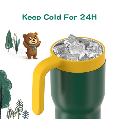 OISIZ 14oz Kids Tumbler with Straw Lid & Handle,Kids Cup with Animal Accessory for School,Kids Water Bottles with Dust-proof Cover,Leakproof Water Bottles,316 Stainless Steel,Keep Cold 24 Hours-green - color: Forest Green