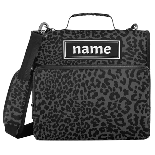 ALAZA Personalized Zipper Binder 3 Ring Dark Gray Leopard Cheetah Print Binder Organizer with Zipper and Shoulder Strap Large Capacity Multi-Pocket Trapper Keeper File Folder for Office Supplies - color: Multicolored 129