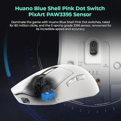 TECWARE EX1 Lightweight Gaming Mouse | 26K DPI Wireless Mouse with OLED Display | 59g Ultra-Light Design | RGB Charging Dock | Tri-Mode Connectivity 2.4GHz/Bluetooth/Wired with Grip Tape | White - color: White