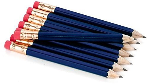 Golf Pencils with Eraser - Half, Pew, Short, Mini, Small, Non Toxic - Hexagon, Sharpened, #2 Pencil, Color - Royal Blue, Pkg of 36 Pocket Pencils™