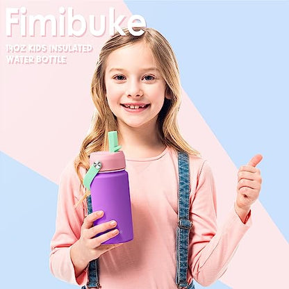 Fimibuke Kids Insulated Water Bottle, 14oz BPA FREE 18/8 Stainless Steel Travel Tumbler Double Wall Vacuum Leak Proof Kids Cup with Straw Metal Water Bottle for School Boys Girls(1 Pack, Lilac) - color: B14. Lilac
