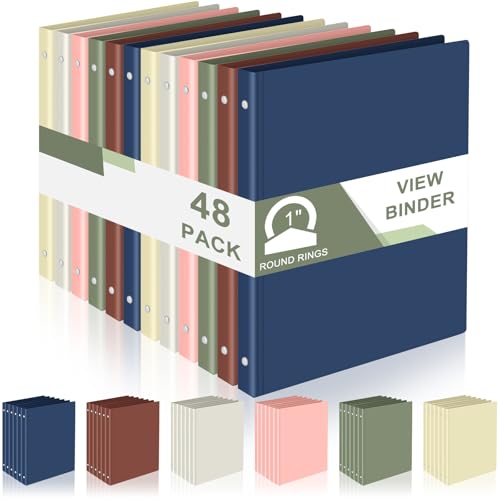 Fulmoon 48 Pack 3 Ring Plastic Binders 1 Inch Bulk with 2 Pockets, Flexible Binder Loose Leaf Hardcover, Fit 12" x 10" US Letter Size Paper, for School Office Home, 6 Colors(Boho) - color: Boho, size: 1 Inch