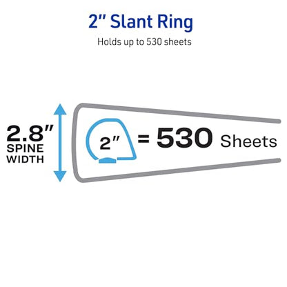 Avery Heavy-Duty View 3 Ring Binders, 2 Inch One Touch Slant Rings, DuraHinge, 2.8 Inch Wide Spine, Customizable Clear Cover and Spine, White Binders (6-Pack of 79792) - size: 2"