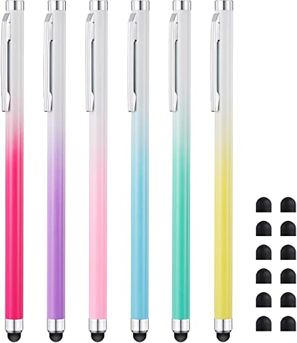 Stylus Pens for Touch Screens (6 Pack), Linfanc High Sensitivity and Precision Capacitive Stylus Pens for iPad, Tablets, Smartphones, and All Universal Touch Screen Devices, Extra 12 Replacement Tips - color: Cerise / Purple / Pink / Blue / Green / Yellow