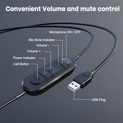 MKJ Wired USB Headset with Microphone Noise Cancelling - Computer Headphone for PC Laptop Desktop Mac - Call Center & Office Headset for Zoom, Ms Teams, Webinar Business, Online Meeting Teaching