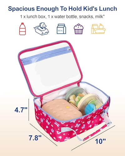 Bagseri Clear Kids Lunch Bag - School Snack Bag with Bottle Holder | Side Pocket, Buckle Handle, Wide Opening, PEVA Lining, School Kids Lunch Box, Clear Toy Bags, Pink Butterfly - color: A-rosepink butterfly