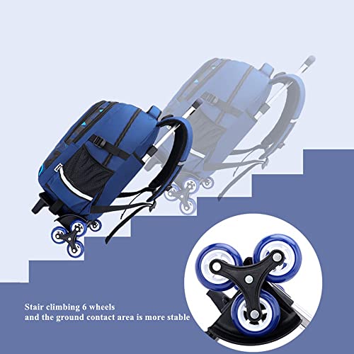 Boys Rolling Backpack Elementary Middle School Students Bookbag with Wheel Teens Trolley Removable Schoolbag - color: B-black&blue