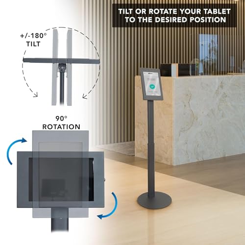 Mount-It! Anti-Theft Tablet Floor Stand Kiosk for Samsung Galaxy Tab A & S Series, Lockable Enclosure, Height Adjustable 27.66"–47.3", Commercial Kiosk Stand, Black