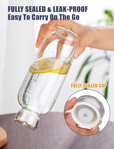 NiHome 25oz/750ml Clear Glass Water Bottle with 2 Caps & Stainless-Steel Straw, Temperature Resistant Durable High Borosilicate Glass Drinkware with Leak-Proof Seal for Travel, Gym, School & Home Use - color: Clear
