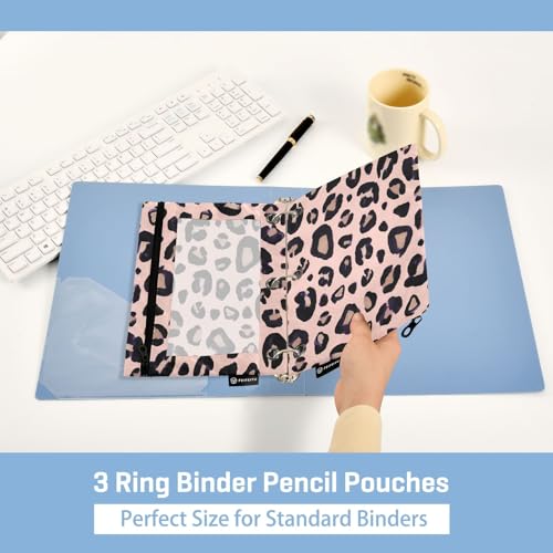 Leopard Print Cheetah Pink Pencil Pouch for 3 Ring Binder, 2 PCS Binder Pencil Pouch with Zipper, Clear Window Zipper Pencil Case Pencil Bags for School Office Supplies - color: Cheetah