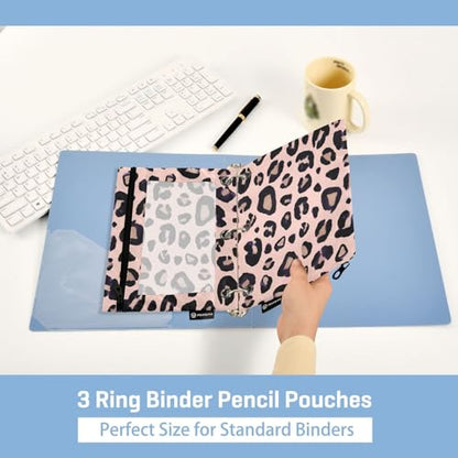 Leopard Print Cheetah Pink Pencil Pouch for 3 Ring Binder, 2 PCS Binder Pencil Pouch with Zipper, Clear Window Zipper Pencil Case Pencil Bags for School Office Supplies - color: Cheetah