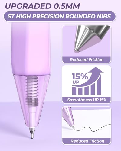 Nicpro 22PCS Pastel Gel Ink Pen Set, Cute Retractable Aesthetic Pen and Pencil, 13 Black Ink Pens with 2 Highlighter, 2 Mechanical Pencil 0.5 0.7mm, Smooth Writing Pens for School, Office(Purple) - color: Purple