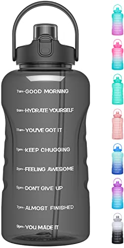 HydroPal 1 Gallon Water Bottles with Straw, 128 oz Water Bottle BPA Free Innovative 2-IN-1 Lid Gym Bottle with Times to Drink Motivational, Large for Sports Fitness Camping Water Jug （13.8X5.5 inch） - color: Graphite