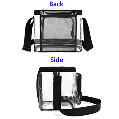 FlowFly Insulated Reusable Lunch Bag Adult Large Lunch Box for Women and Men with Adjustable Shoulder Strap,Front Zipper Pocket and Dual Large Mesh Side Pockets, Clear - color: Clear