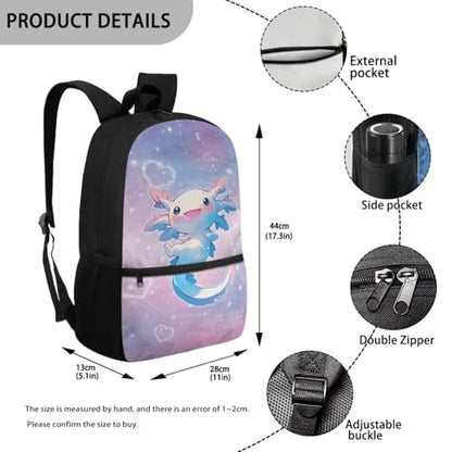 CLOHOMIN Adorable Axolotl Kids Backpack Set 3PCS with Lunch Box 3rd Grade/4th Grade Cute Book Bag and Lunch Bag for Girls Age 5-6Schoolbag Set of 3 Insulated Water Bottle Carrier with Strap - color: Adorable Axolotl