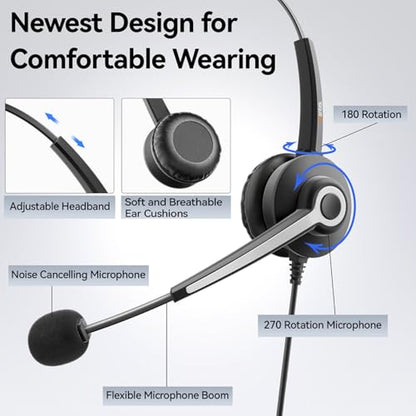 Wantek Headset wtih Mic, USB Headset with Microphone for PC, Computer Headset with Noise Canceling Microphone with Mute for Work Home Office Online Zoom Meetings
