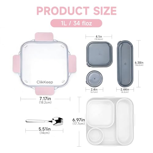 Adult Lunch Bento Box, Compartment Salad Food Containers for Lunch, Lunchbox Containers for Adults with Utensils, Sauce Jar, Microwave Dishwasher Safe, Pink - color: Pink