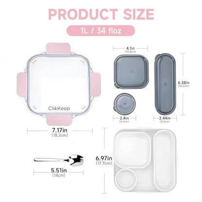 Adult Lunch Bento Box, Compartment Salad Food Containers for Lunch, Lunchbox Containers for Adults with Utensils, Sauce Jar, Microwave Dishwasher Safe, Pink - color: Pink