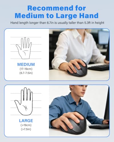 E-YOOSO X45 Rechargeable Vertical Ergonomic Wireless Bluetooth Wired Mouse | Reduce Wrist Pain,Quiet Clicks,4800 DPI,6Ft USB C Cord,Cordless Witeless Mice for Laptop Computer Macbook Chromebook PC