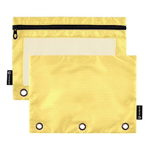 MCHIVER Lemon Yellow Pencil Pouch for 3 Ring Binder Pencil Pouches with Zippers Clear Window Binder Pockets Pencil Bags for Organzier Office Work Daily 2 Packs - color: Lemon Yellow