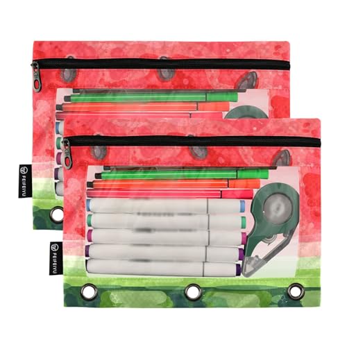 2 Pack 3 Ring Binder Pencil Pouch Watermelon Pencil Case Pencil Bags with Zipper, Clear PVC Binder Pockets for Office Daily Supplies - color: Color 3