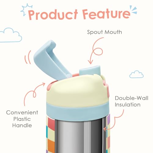 Checkered Kids Insulated Stainless Steel Water Bottle 16 Oz, Travel Tumbler for School, Sports for Girls, Birthday, Back To School - color: Checker