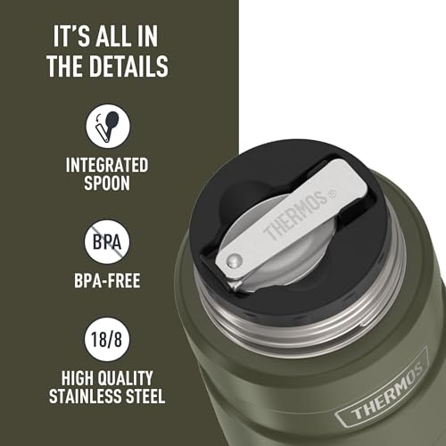 THERMOS Stainless King Vacuum-Insulated Food Jar with Spoon, 16 Ounce, Matte Army Green - color: Matte Army Green, size: 16 Ounce