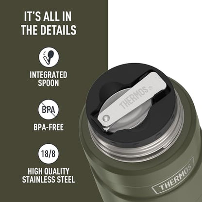 THERMOS Stainless King Vacuum-Insulated Food Jar with Spoon, 16 Ounce, Matte Army Green - color: Matte Army Green, size: 16 Ounce