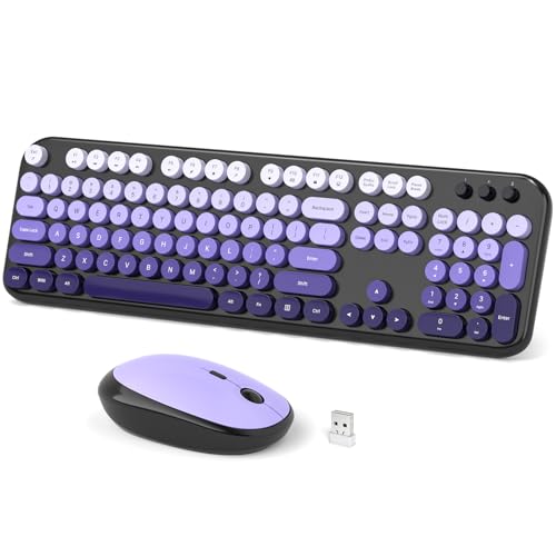 Dilter Wireless Keyboard Mouse Combo, Typewriter Full Size Keyboard and 2 in 1 USB Connected Mouse for Windows 7/8/10, Laptop, Desktop, PC, Computer (Black Purple) - color: Lavender Purple