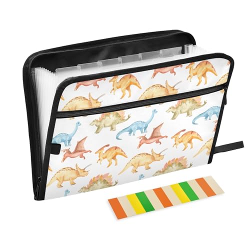 Watercolor Dinosaurs White File Folders,Plastic Folders with 13 Pockets,Expandable File Folder for Documents School Students Office,Aesthetic Folder with Labels A4 Letter Size - color: Multicolor 22