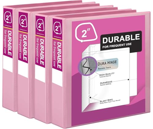 Zzrywuty Durable 3 Ring Binder,2 Inch,Economy 4 Pack,Each Holds 400 Pages,D-Ring Presentation View Binders for Office,School,Home (Pink) - size: 2 Inch, style: Pink