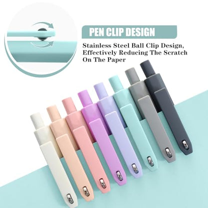 Piochoo Gel Pens, 8 Pcs 0.5mm Quick Dry Black Ink Pens Fine Point Journal Pens Smooth Writing Pens, Cute Office School Supplies Gifts for Women Nurses - color: Lake Colors