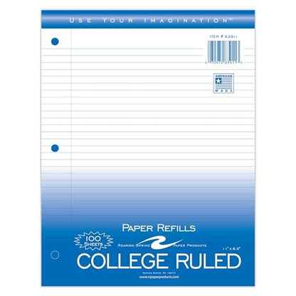 Roaring Spring Loose Leaf Paper, Case of 24 Packs, 100 Sheets Per Pack, 8"x11" White 15# College Ruled Notebook Filler Paper With Margin, 3-hole Punched, Proudly Made in the USA - size: 11" x 8.5", style: Case of 24