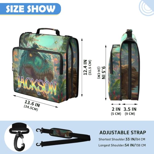 Custom Binder Bag Personalized Jungle Dinosaur 3 Ring Zipper Binder Bag with Laptop Pockets and Shoulder Strap Tote Binders Organizer Case for School Office - color: Custom Dinosaur