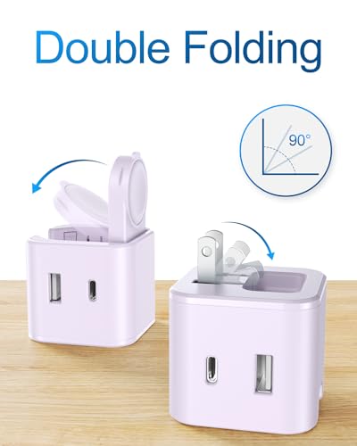 BeaSaf 36W for Apple Charging Block with Built-in Watch Charger, Foldable PD Fast Charger Block for iPhone, Dual Ports Wall Charger Compatible with Apple Watch iPhone AirPods(Purple) - color: Purple