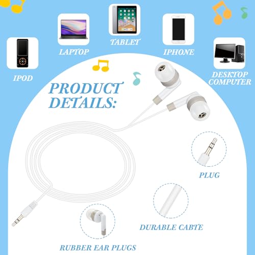 Kigeli 300 Packs Bulk Earbuds Headphones Wired Earphones for Classroom Kids Colorful in Ear Students Ear Buds with 3.5mm Jack for Laptop School Library Supplies, No Microphone (Black,White,Grey) - color: Black,White,Grey