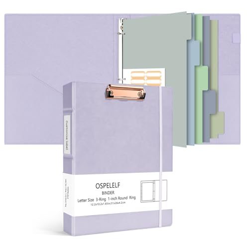 Ospelelf 3 Ring Binder 1 Inch Vintage Hardcover, Leather Organizer for Letter Size, Professional Clipboard with Dividers and Tabs, Purple - color: Purple, size: Letter Size - 1 Inch