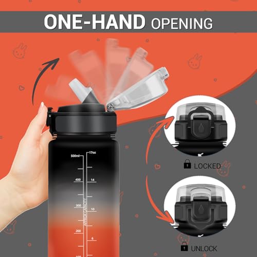 500ml Water Bottle with Straw, BPA Free Reusable Motivational Bottle with Time Marker, Leak Proof, Ideal for School, Office, Camping